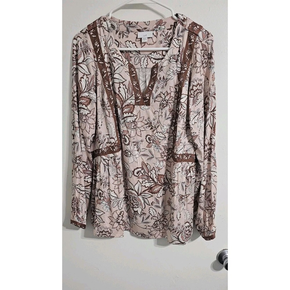 J Jill Womens Tunic Top Small Pink Floral  V-Neck Soft Rayon Fabric Boho Peasant